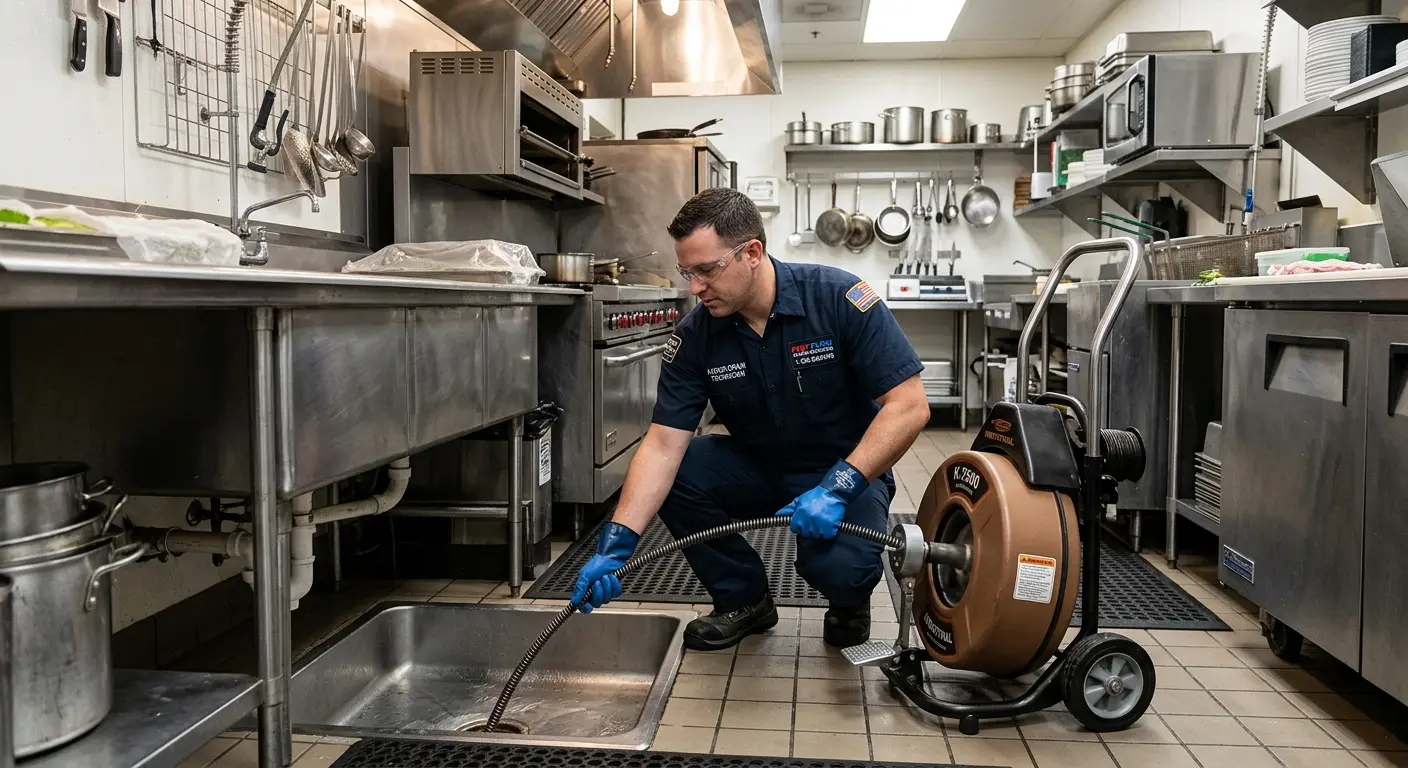 Commercial drain cleaning service in a restaurant kitchen in Johnstown